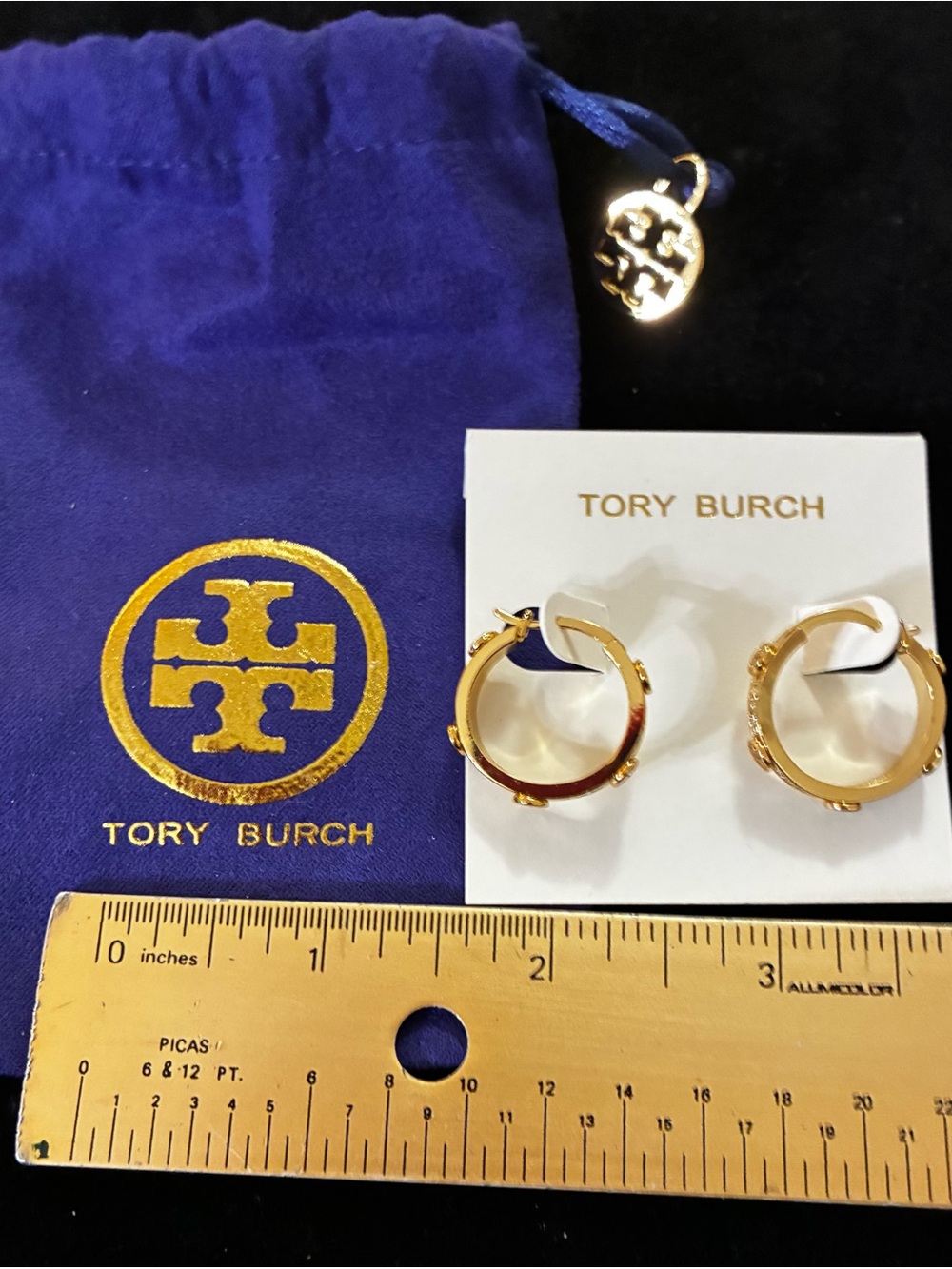 Tory Burch Rhinestone Mini Hoop Earrings Sparkling
Gold NEW